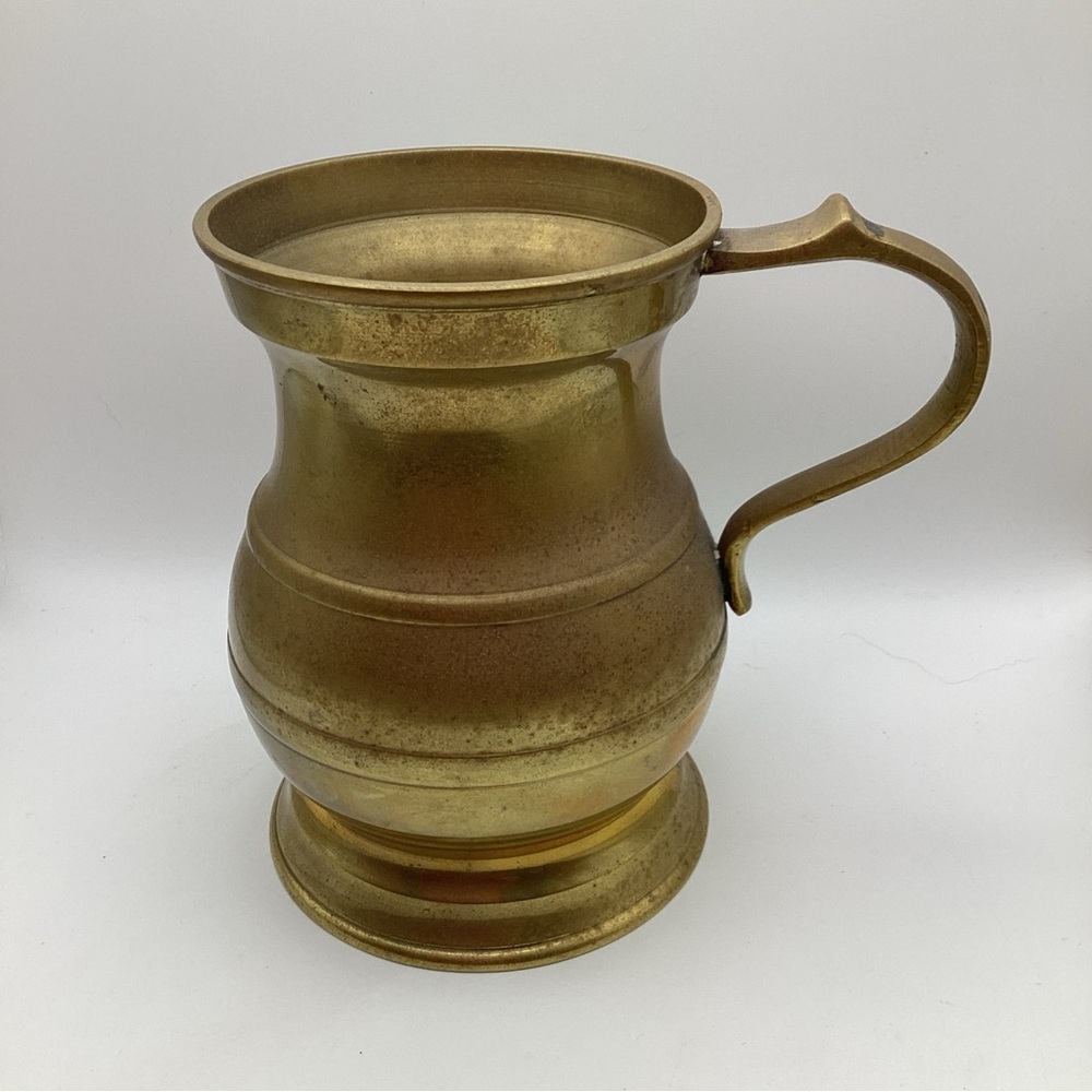 Vintage Solid Brass Cup with Handle Unmarked 5.25”